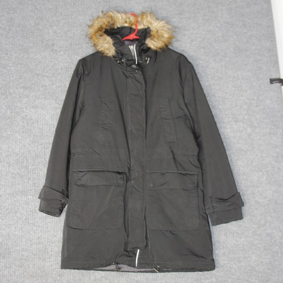 American Airlines Parka Jacket Mens L Black Hooded Faux Fur Trim 645-0092-202